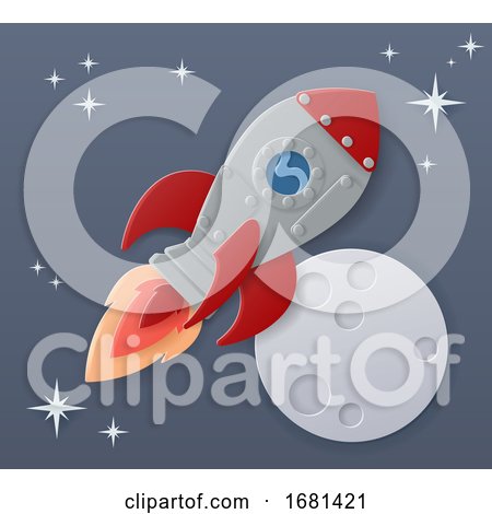 Space Rocket Ship Cartoon Paper Craft Moon Scene by AtStockIllustration