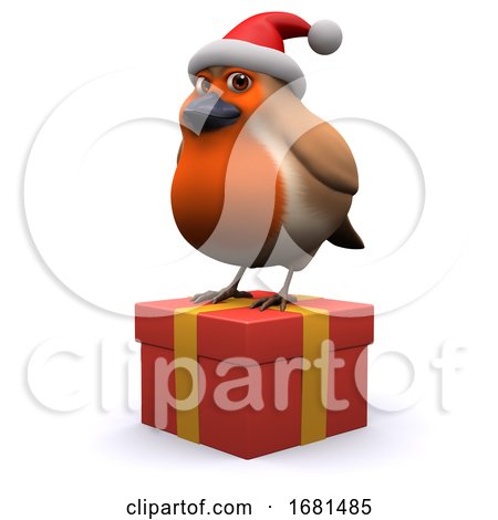 3d Robin Sits on a Christmas Gift by Steve Young