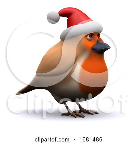 3d Robin Wears a Santa Claus Hat by Steve Young