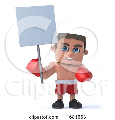 3d Boxer Holds up a Blank Placard by Steve Young