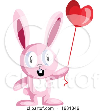 Pink Bunny Holding a Heart Shaped Balloon by Morphart Creations