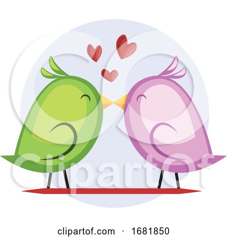 A Green Bird and a Violet Bird Kissing by Morphart Creations
