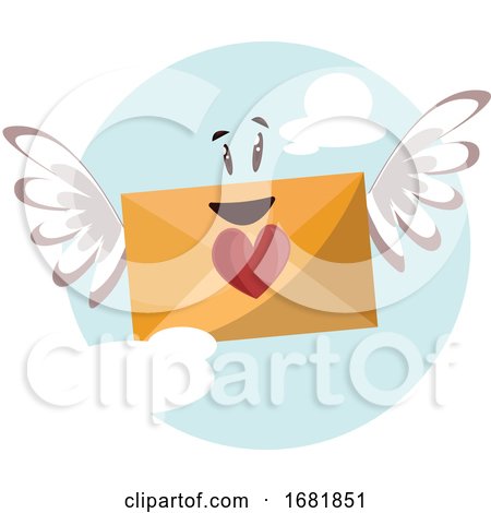 Dark Yellow Envelope with a Red Heart and Wings Smiling by Morphart Creations