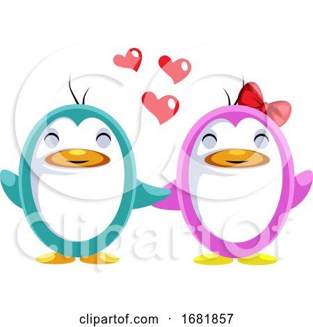 Blue and Pink Penguin in Love by Morphart Creations