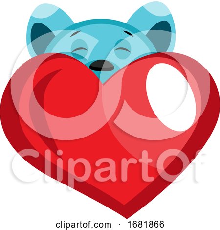 Blue Bear Peeking Behind Red Heart by Morphart Creations