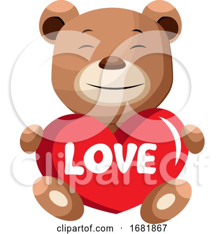 Brown Bear Holding Heart That Says Love by Morphart Creations