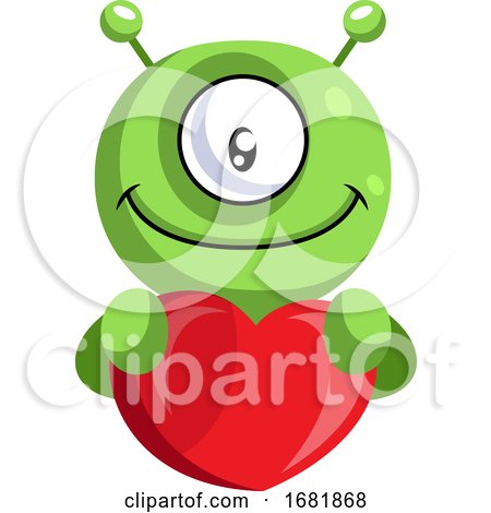 Cute Alien Holding Heart by Morphart Creations
