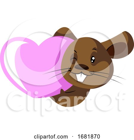 Cute Little Brow Rat with Pink Heart by Morphart Creations