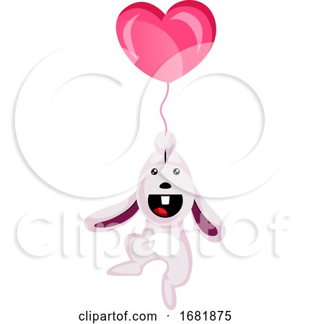 White Rabbit Holding a Heart Shaped Balloon by Morphart Creations