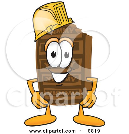 Clipart Picture of a Chocolate Candy Bar Mascot Cartoon Character Wearing a Hardhat Helmet by Mascot Junction
