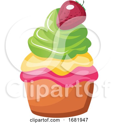 Colorful Cupcake with Strawberry on Top by Morphart Creations
