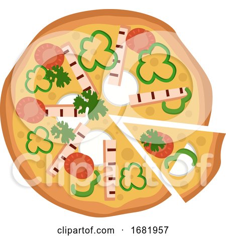 Pizza with One Slice Cut on a White Background by Morphart Creations