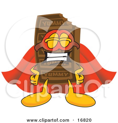Clipart Picture of a Chocolate Candy Bar Mascot Cartoon Character Dressed as a Super Hero by Mascot Junction