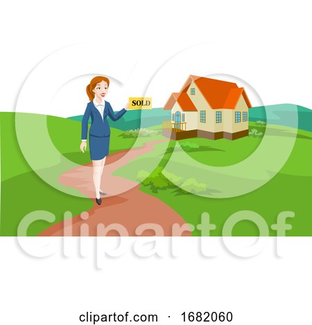 Woman Real Estate Agent Selling a House, Illustration by Morphart Creations