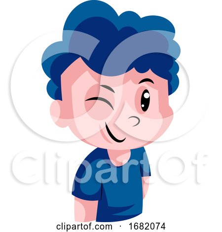 Boy with a Blue Curly Hair Winking by Morphart Creations
