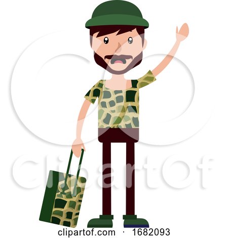 Young Man Waving at Someone and Holding a Suitcase by Morphart Creations