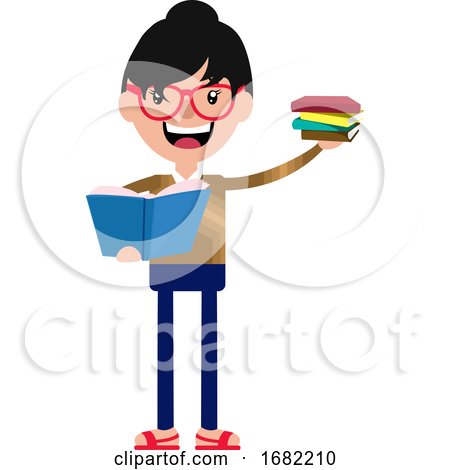 Cheerful Cartoon Young Woman Holding Some Books by Morphart Creations