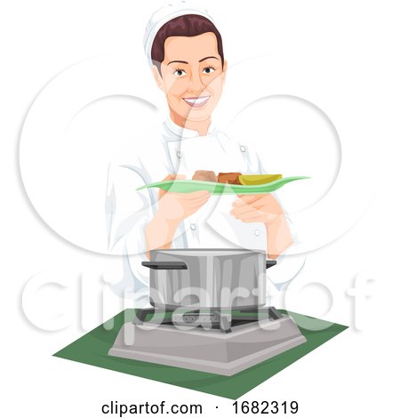 Chef Holding Plate of Prepared Food by Morphart Creations