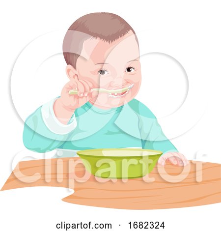 Boy Eating Food with Spoon by Morphart Creations