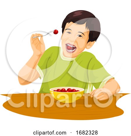 Boy Eating Grapes Using Fork by Morphart Creations