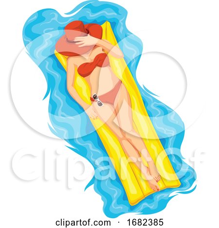 Woman Sunbathing on Pool Raft by Morphart Creations