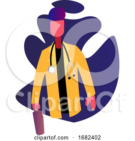 Doctor in Yellow Coat in Front of Blue Shape  Occupation Illustration by Morphart Creations