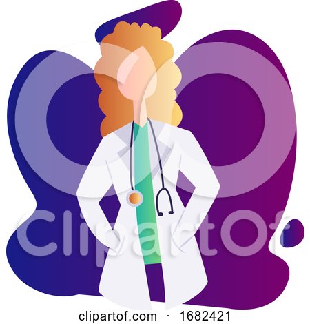 Female Doctor with Curly Blond Hair Inside a Blue and Purple Shape  Occupation Illustration by Morphart Creations