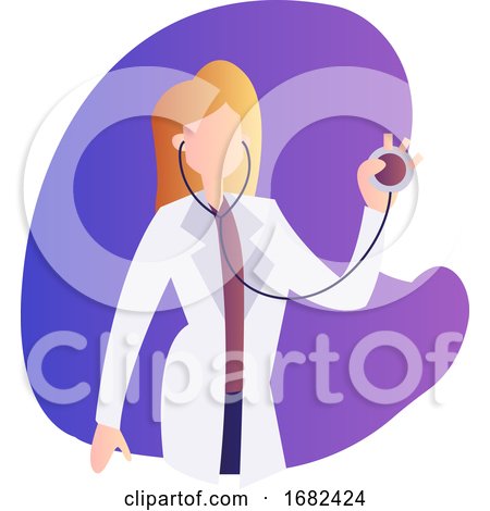  Illustration of a Female Doctor Holding a Stetoscope Inside a Purple Bubble by Morphart Creations