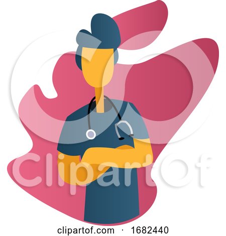 Ward Boy in Blue Medical Suit in Front of Pink Graphic Shapes by Morphart Creations