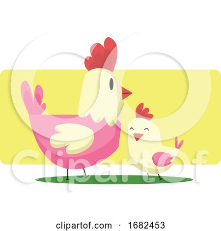 Chicken and a Little Chick Easter Art Illustration Web by Morphart Creations