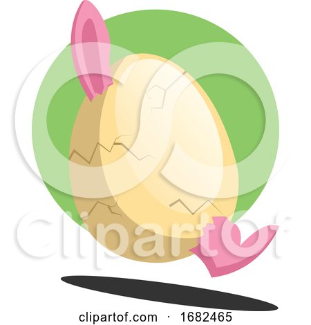 Easter Bunny in Cracked Egg Smiling in Front of a Green Circle Illustration Web by Morphart Creations