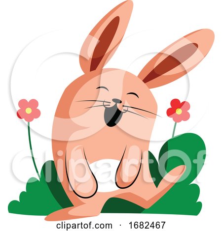Happy Easter Rabbit Smiling in Front of Flowers Illustration Web on White Background by Morphart Creations