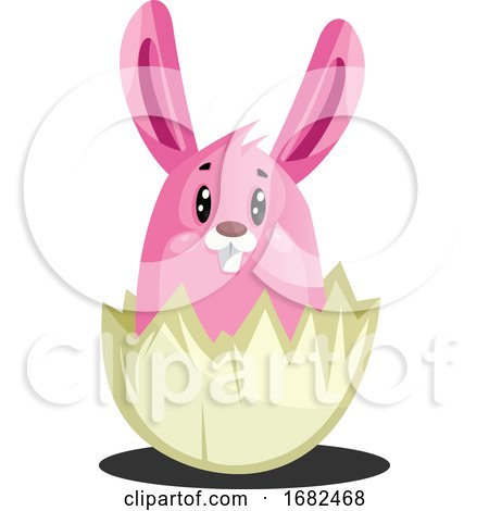 Pink Easter Bunny in Cracked Eggshell Illustration Web by Morphart Creations