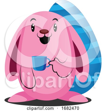 Pink Easter Rabbit Holding a Cup Illustration Web by Morphart Creations
