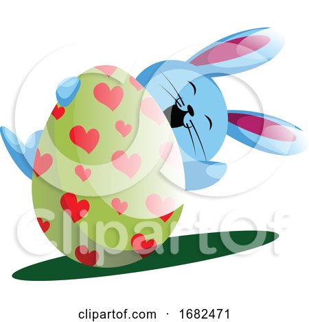 Blue Bunny Holding Easter Egg with Painted Hearts Illustration Web by Morphart Creations