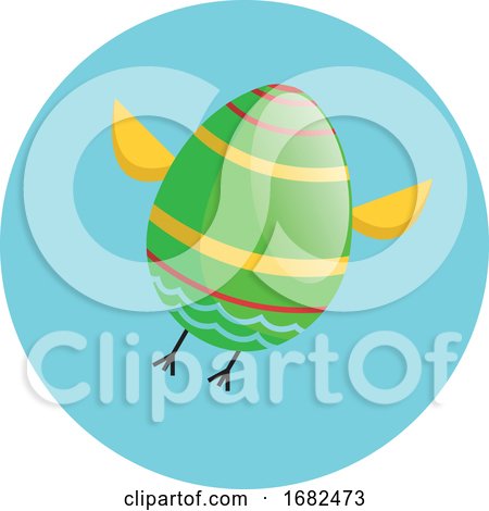 Green Easter Egg with Chicken Wings and Legs Flying Illustration Web by Morphart Creations