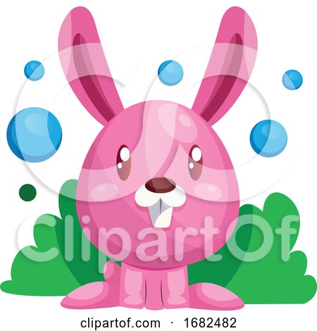 Pink Easter Rabbit Sitting in Green Grass Illustration Web on White Background by Morphart Creations