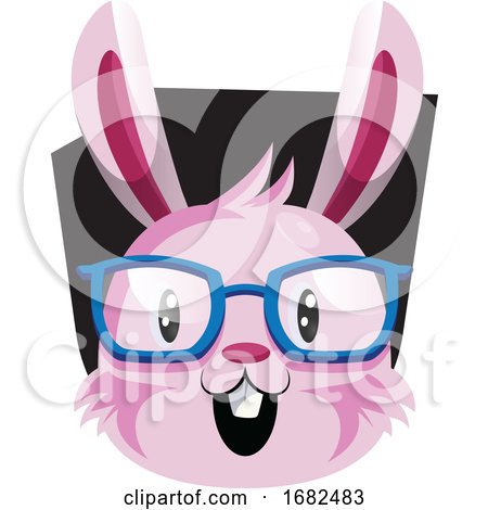 Happy Face of Pink Easter Bunny with Eyeglasses Illustration Web on White Background by Morphart Creations
