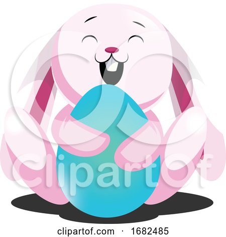 Rosy Easter Bunny Hugging Blue Egg Illustration Web on White Background by Morphart Creations