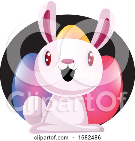 Bunny in Front of Colorful Easter Eggs Illustration Web on White Background by Morphart Creations