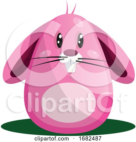 Easter Rabbit with Big Eyes and Whiskers in Pink Illustration Web on White Background by Morphart Creations