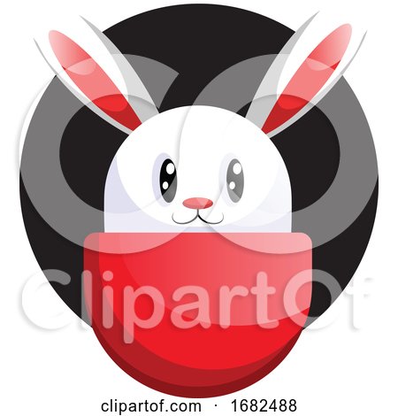 White Easter Rabbit Face in Front Black Circle Illustration Web on White Background by Morphart Creations