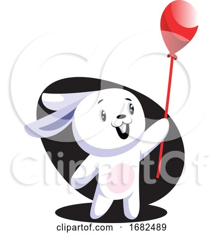 White Easter Rabbit Holding Red Balloon Illustration Web on White Background by Morphart Creations