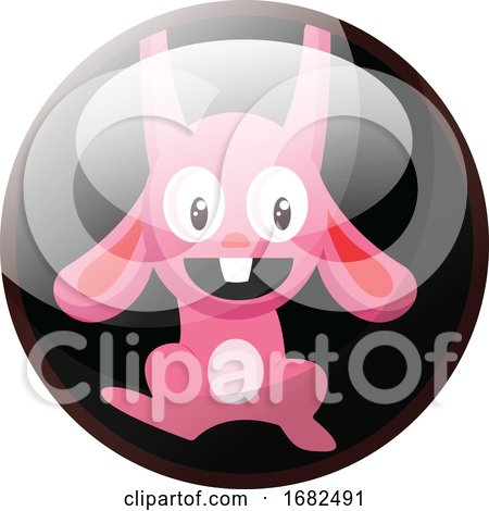 Cartoon Character of a Pink Rabbit Hanging Illustration in Black Circle on White Background. by Morphart Creations