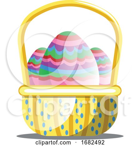 Basket Full of Colorful Easter Eggs with Pattern on White Background by Morphart Creations