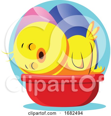 Easter Yellow Chick Sleeping Illustrated Web on White Background by Morphart Creations