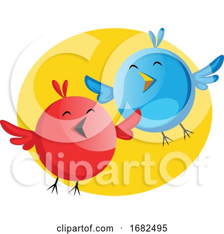 Funny Blue and Red Bird Singing Easter Song Illustration Web on White Background by Morphart Creations