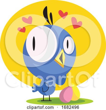 Little Blue Bird Looking at Easter Eggs Sharing Love Illustration Web on White Background by Morphart Creations