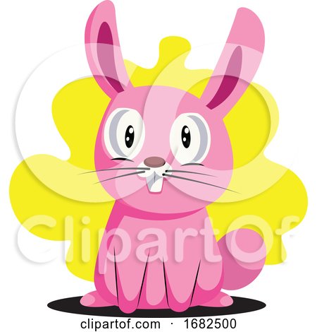Funny Pink Easter Bunny with Big Teeth Illustration Web on White Background by Morphart Creations