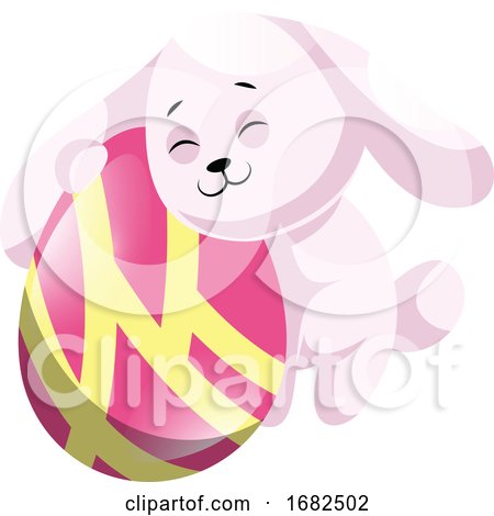 Rosy Easter Rabbit Hugging Pink Easter Egg Illustration Web on White Background by Morphart Creations